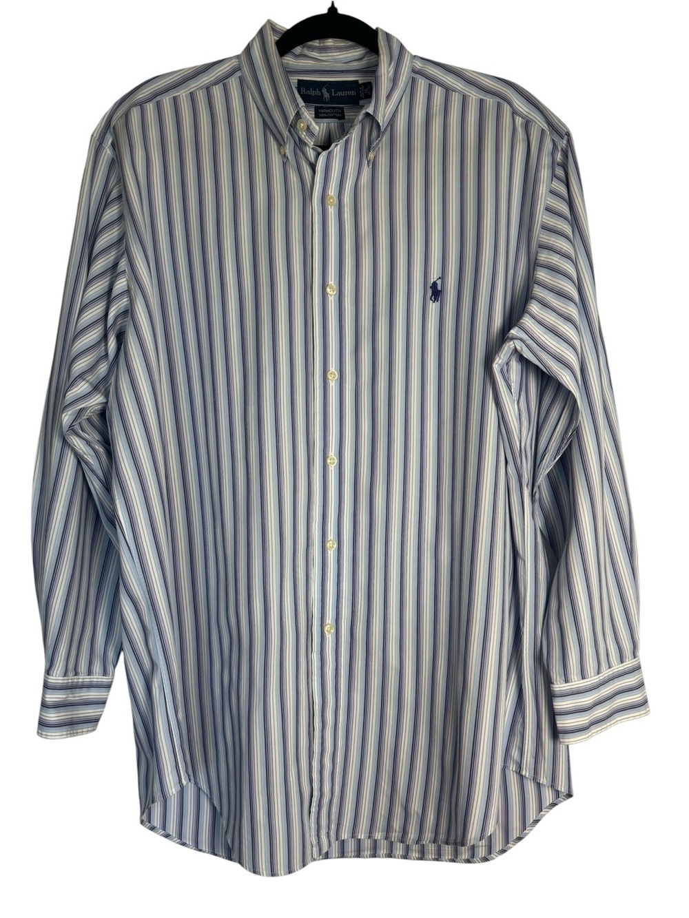 Ralph Lauren Blue Multi-Stripe Men's 100% Cotton Button-Down Size 16 Shirt